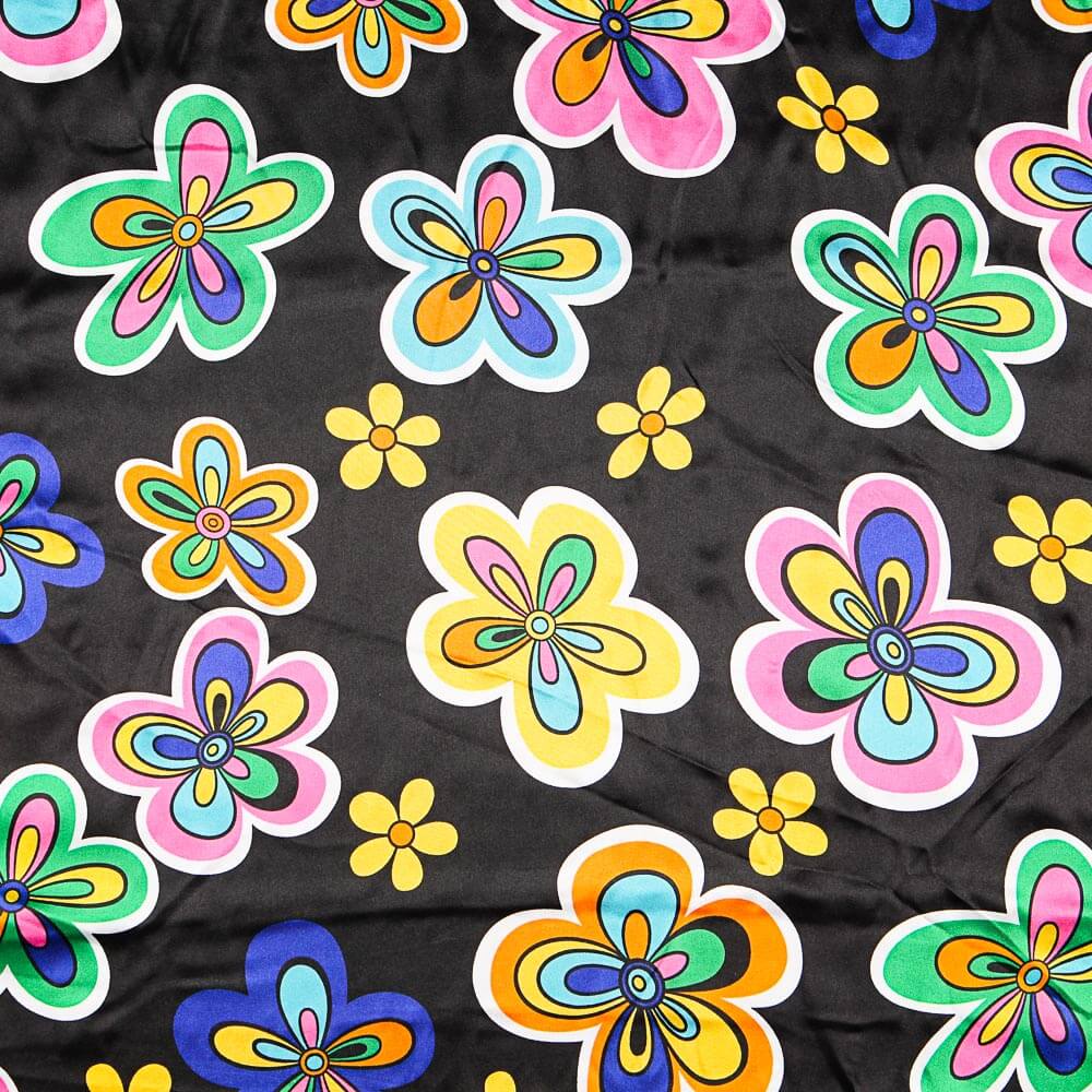 Satin Karneval Blume Hippie Schwarz - Ribes y Casals