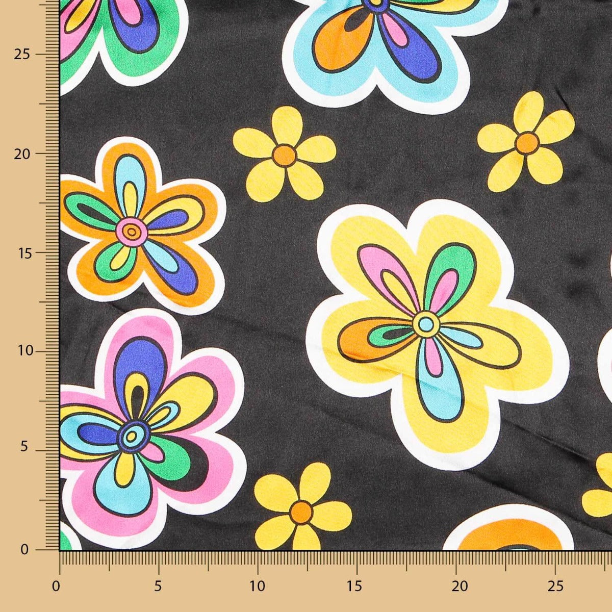 Satin Karneval Blume Hippie Schwarz - Ribes y Casals