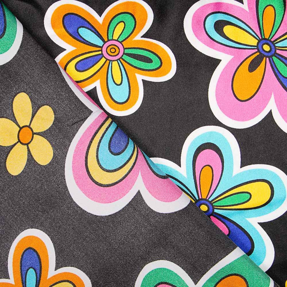 Satin Karneval Blume Hippie Schwarz - Ribes y Casals