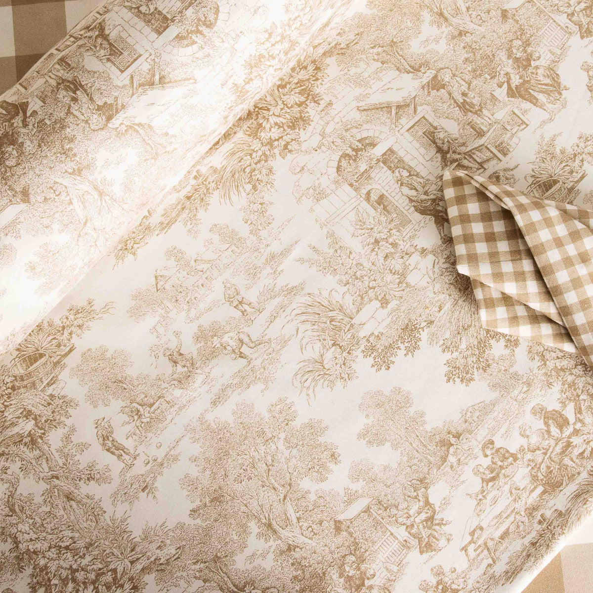 Panama Hogar Gedruckter Toile de Jouy Beige - Ribes y Casals