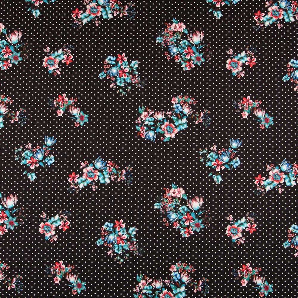 Twill Twill Floral Schwarz Bielastic - Ribes y Casals