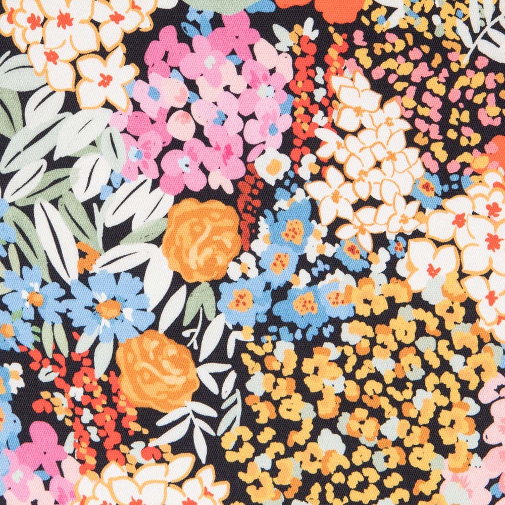 Twill Spandex Blumen Schwarz - Ribes y Casals