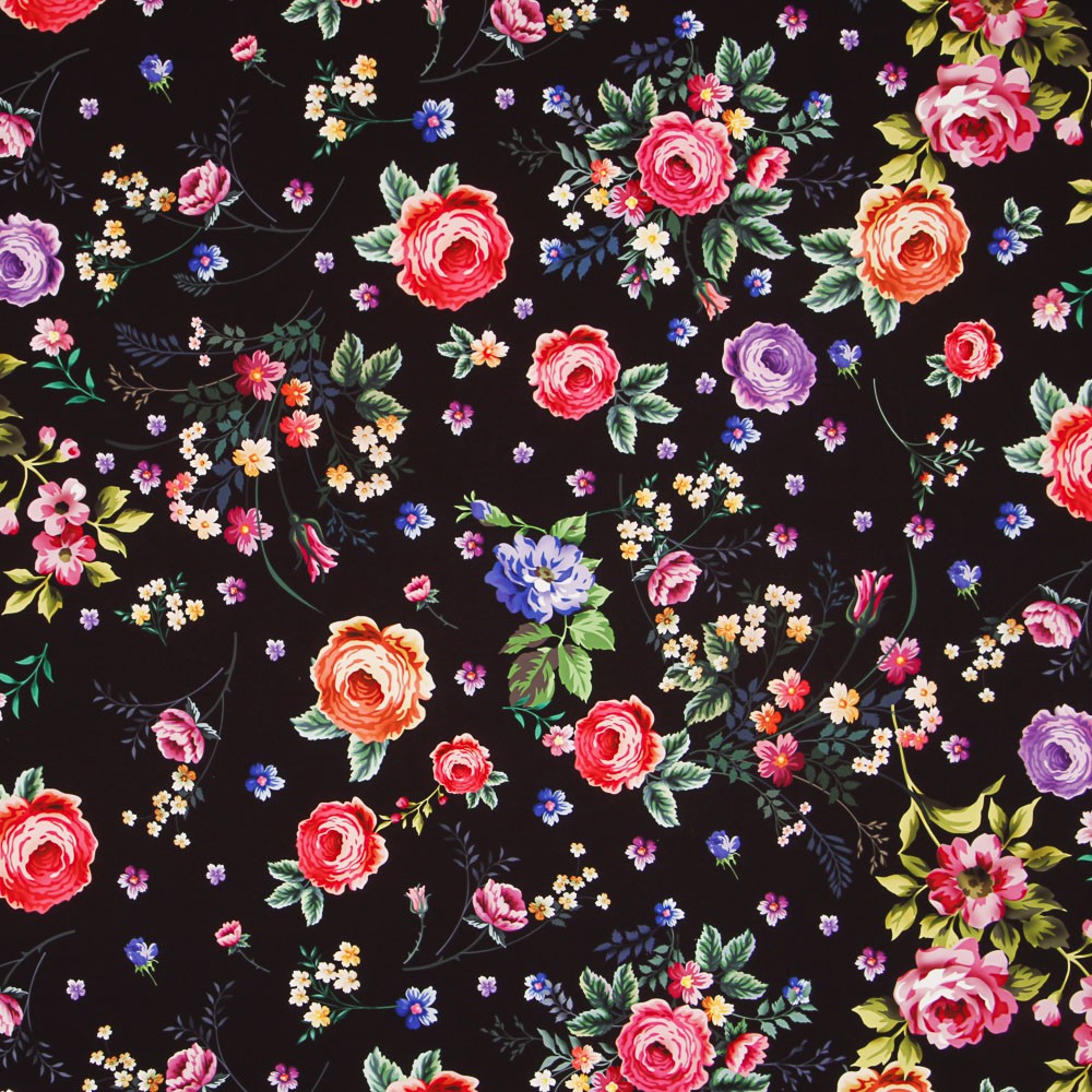 Twill Elastisch Twill Schwarz Manila Blume - Ribes y Casals