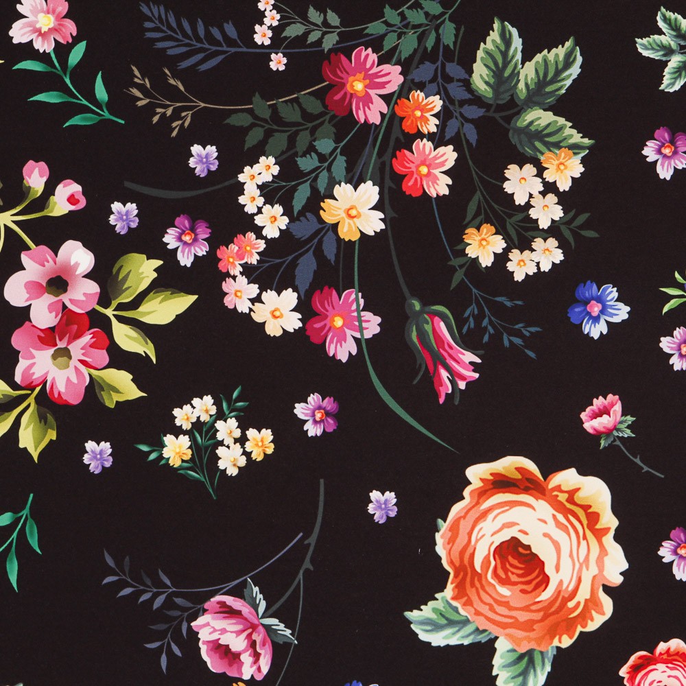 Twill Elastisch Twill Schwarz Manila Blume - Ribes y Casals