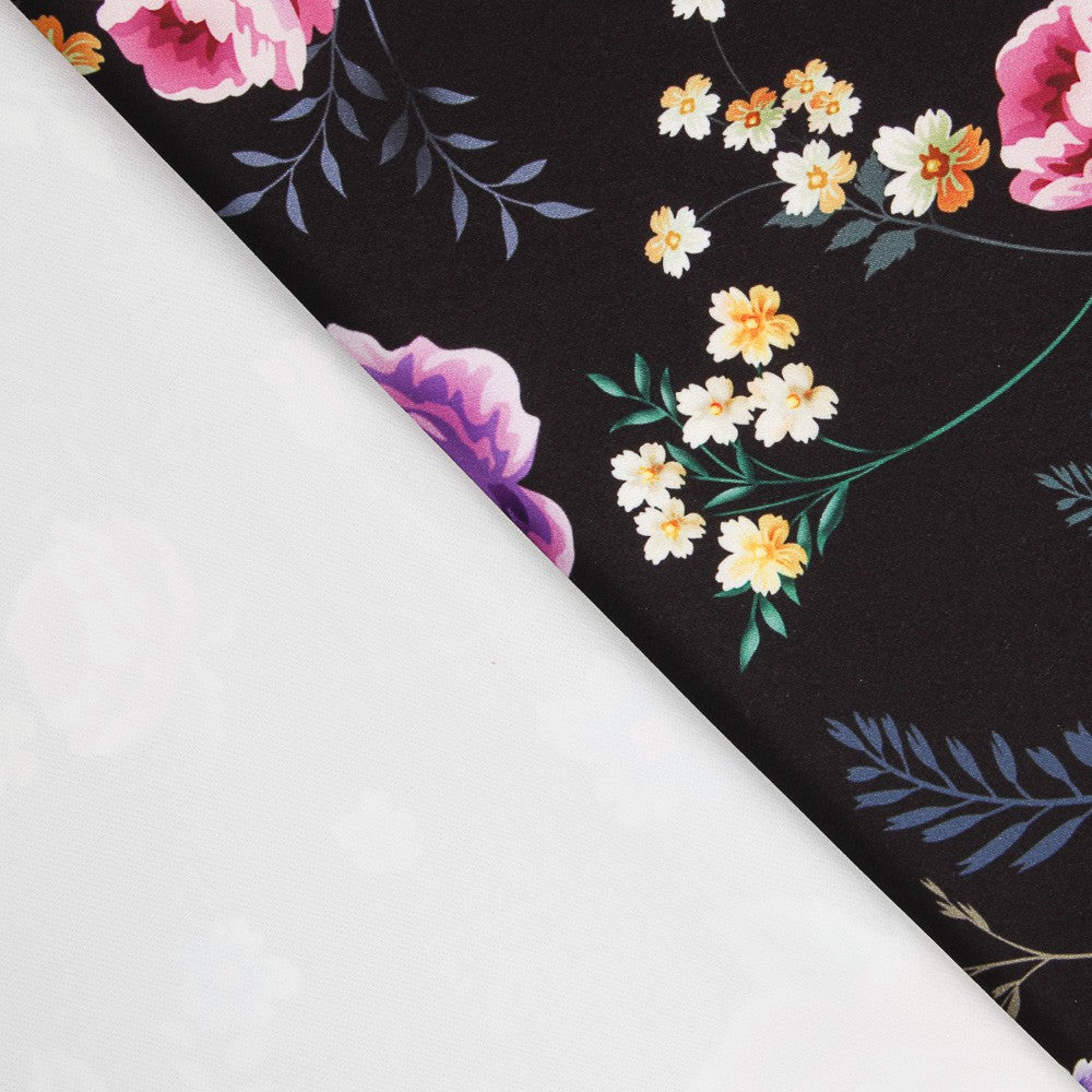 Twill Elastisch Twill Schwarz Manila Blume - Ribes y Casals