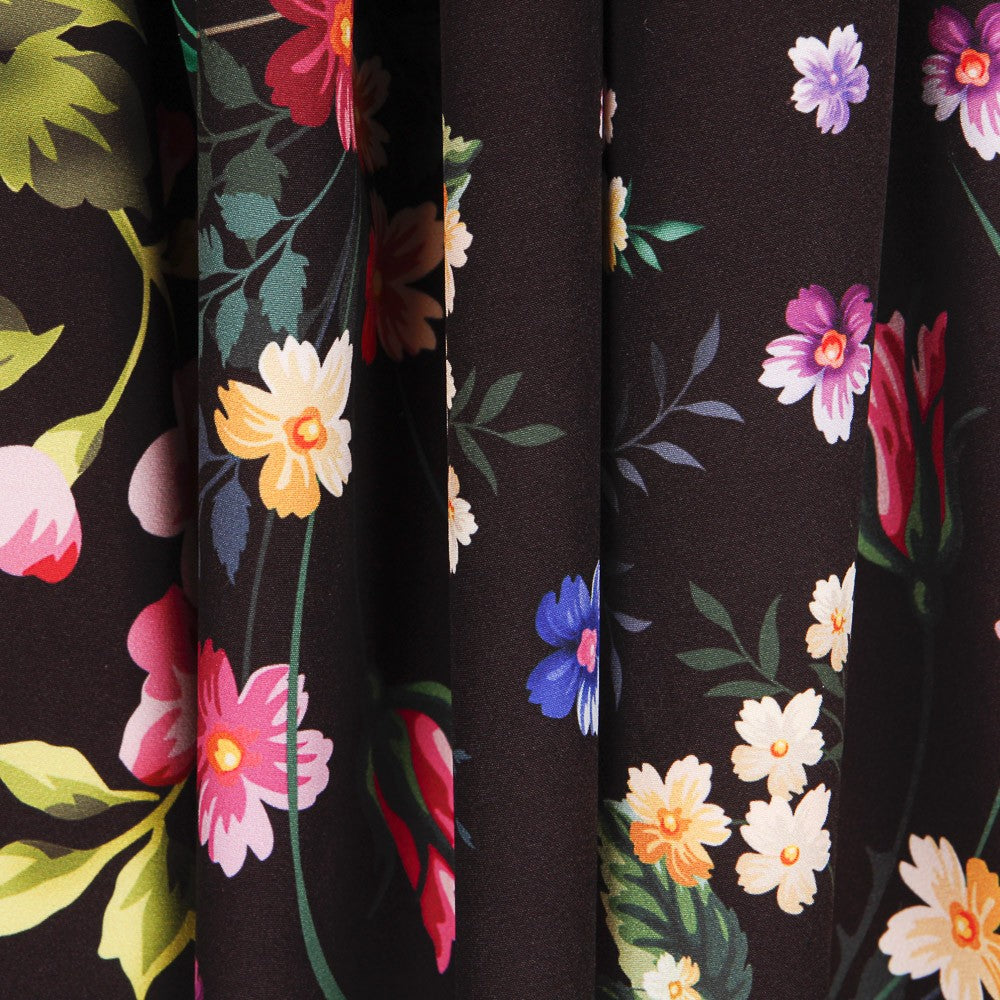 Twill Elastisch Twill Schwarz Manila Blume - Ribes y Casals