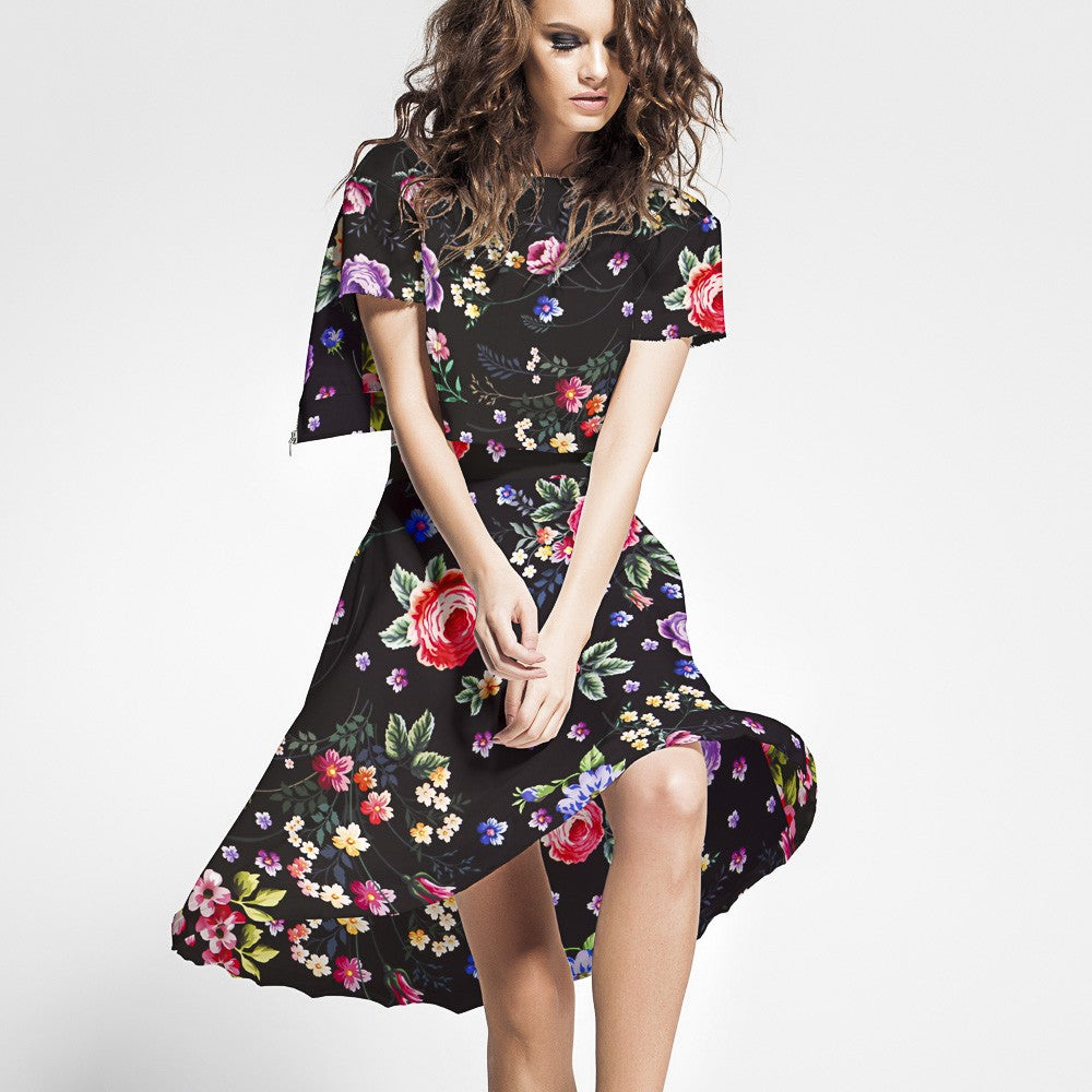 Twill Elastisch Twill Schwarz Manila Blume - Ribes y Casals