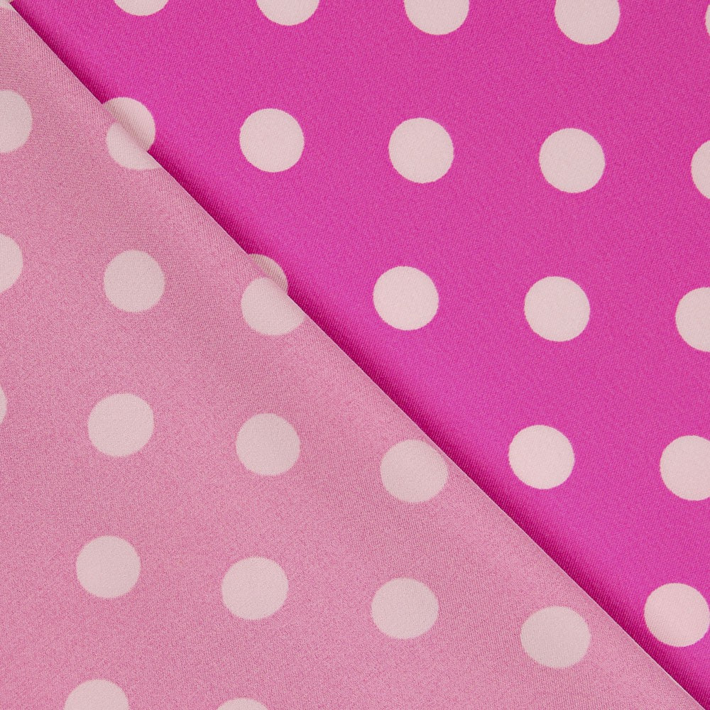 Fuchsia Polka Dot Stretch Twill - Ribes y Casals