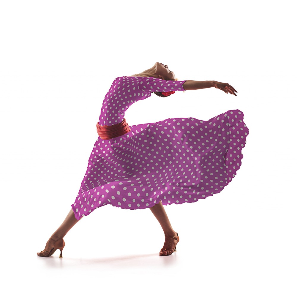 Fuchsia Polka Dot Stretch Twill - Ribes y Casals