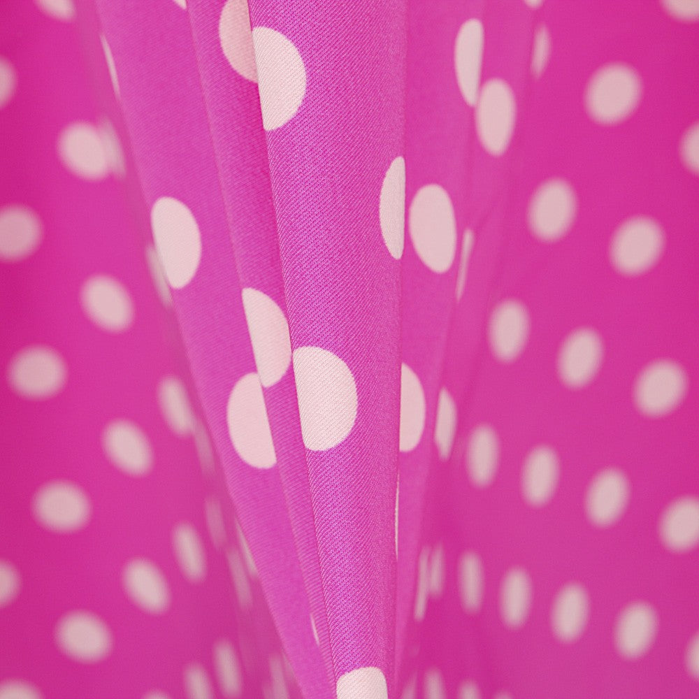 Fuchsia Polka Dot Stretch Twill - Ribes y Casals