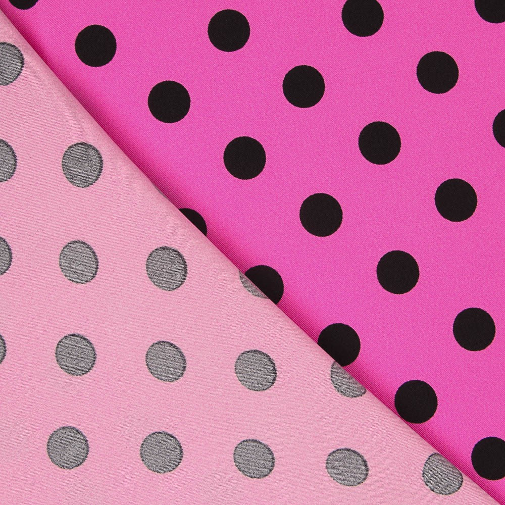 Fuchsia Schwarz Polka Dot Elastic Twill - Ribes y Casals
