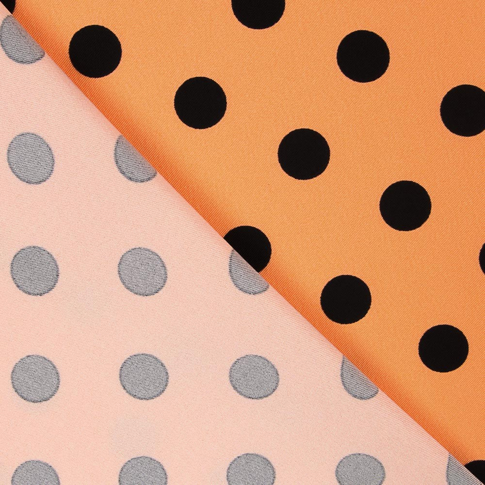 Twill Elastisch Twill Polka Dot Tangerine Schwarz - Ribes y Casals
