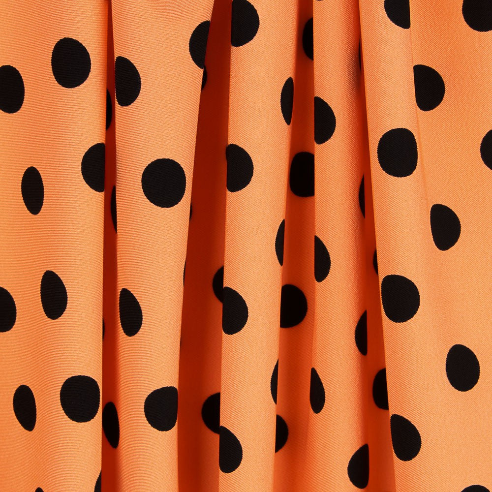Twill Elastisch Twill Polka Dot Tangerine Schwarz - Ribes y Casals