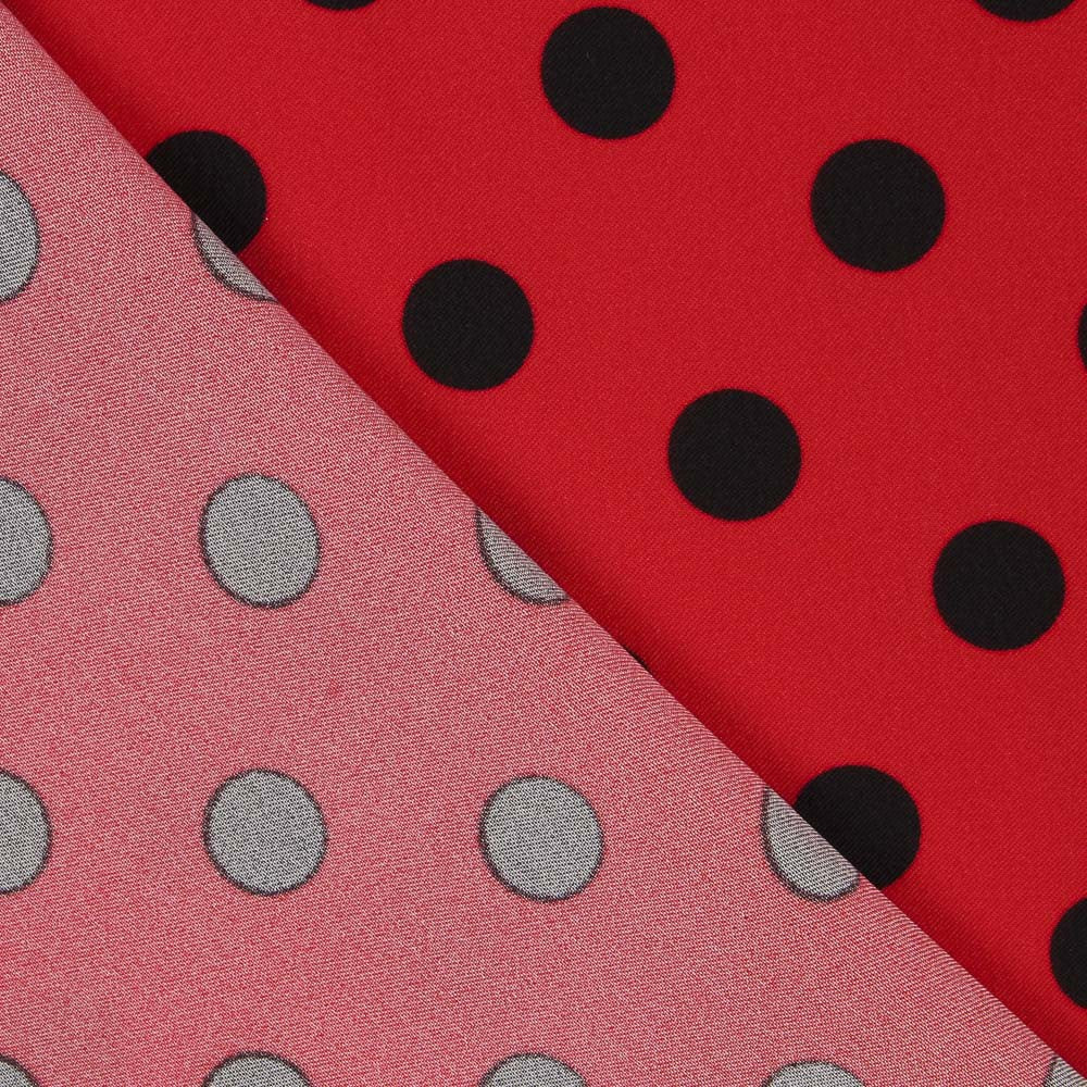 Schwarzer Polka Dot Stretch Twill Rot - Ribes y Casals