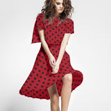 Schwarzer Polka Dot Stretch Twill Rot - Ribes y Casals