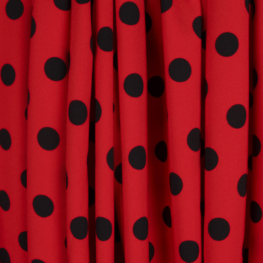 Schwarzer Polka Dot Stretch Twill Rot - Ribes y Casals