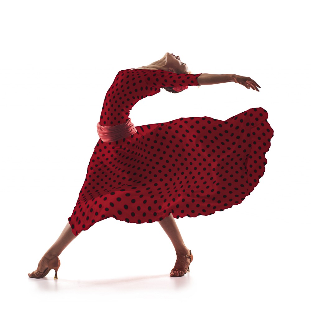 Schwarzer Polka Dot Stretch Twill Rot - Ribes y Casals