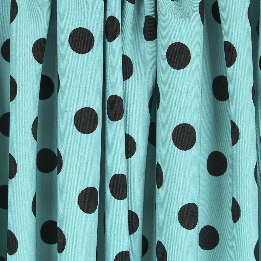 Twill Elastisch Twill Polka Dot Schwarz Türkis - Ribes y Casals