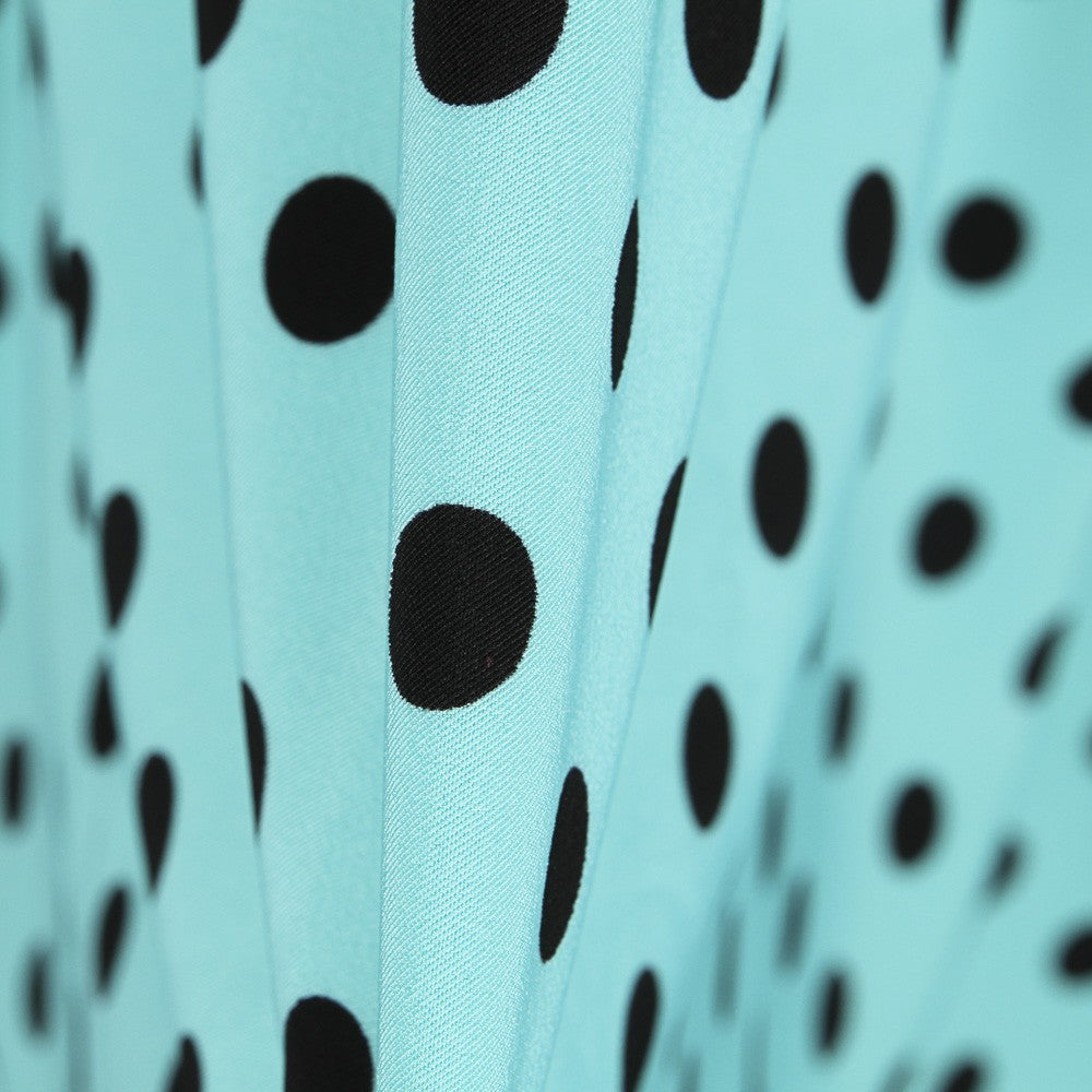 Twill Elastisch Twill Polka Dot Schwarz Türkis - Ribes y Casals