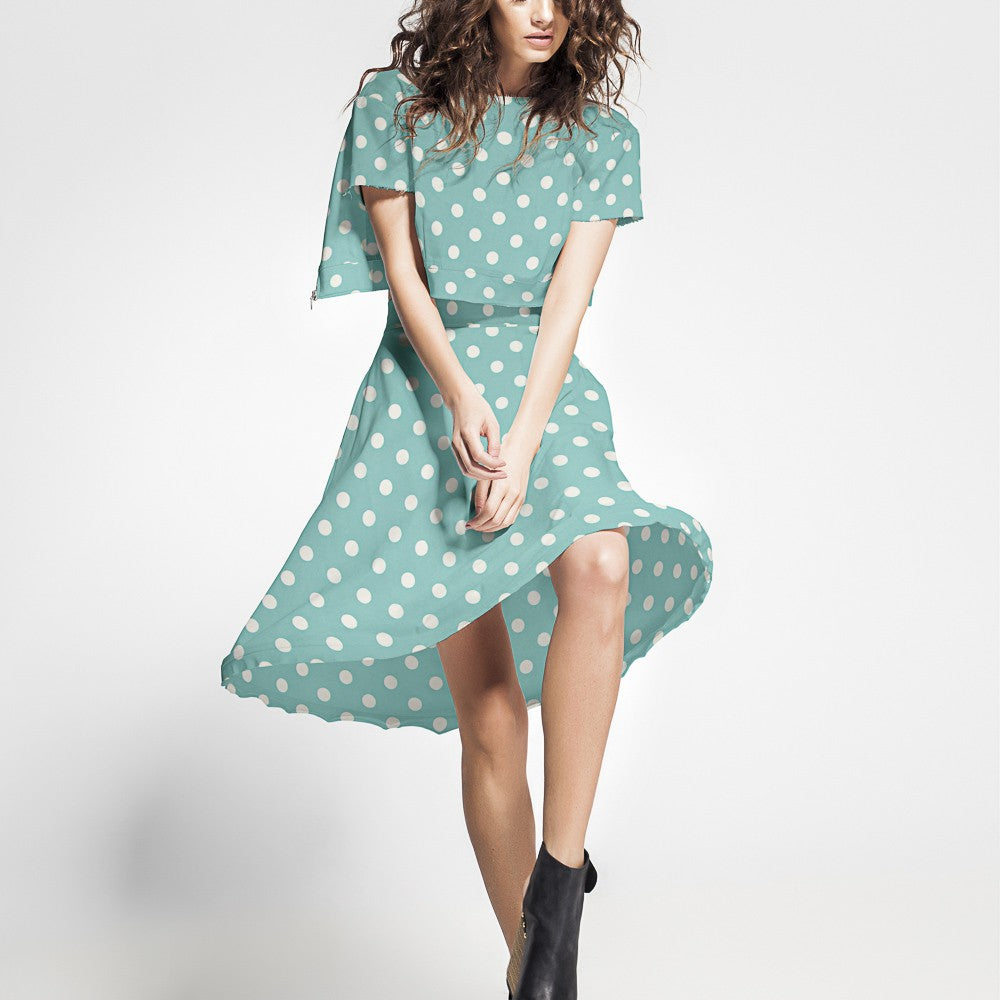 Elastischer Twill Türkis Polka Dot - Ribes y Casals