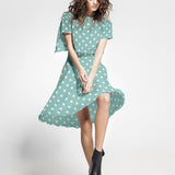 Elastischer Twill Türkis Polka Dot - Ribes y Casals