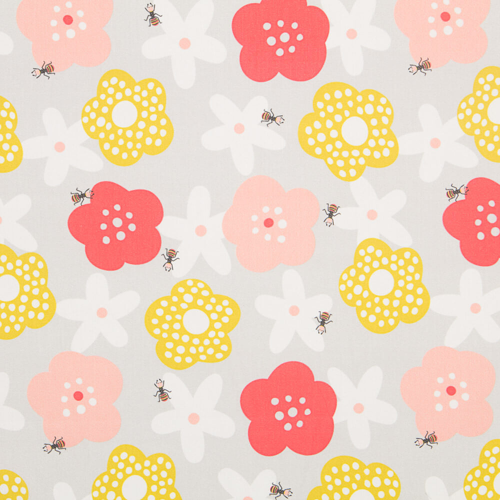 Satin Baumwolle Floral Grau - Ribes y Casals