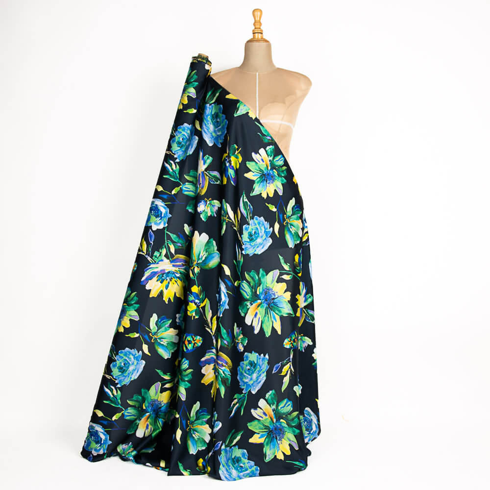 Bedruckte Satin Bilma Schwarz - Ribes y Casals
