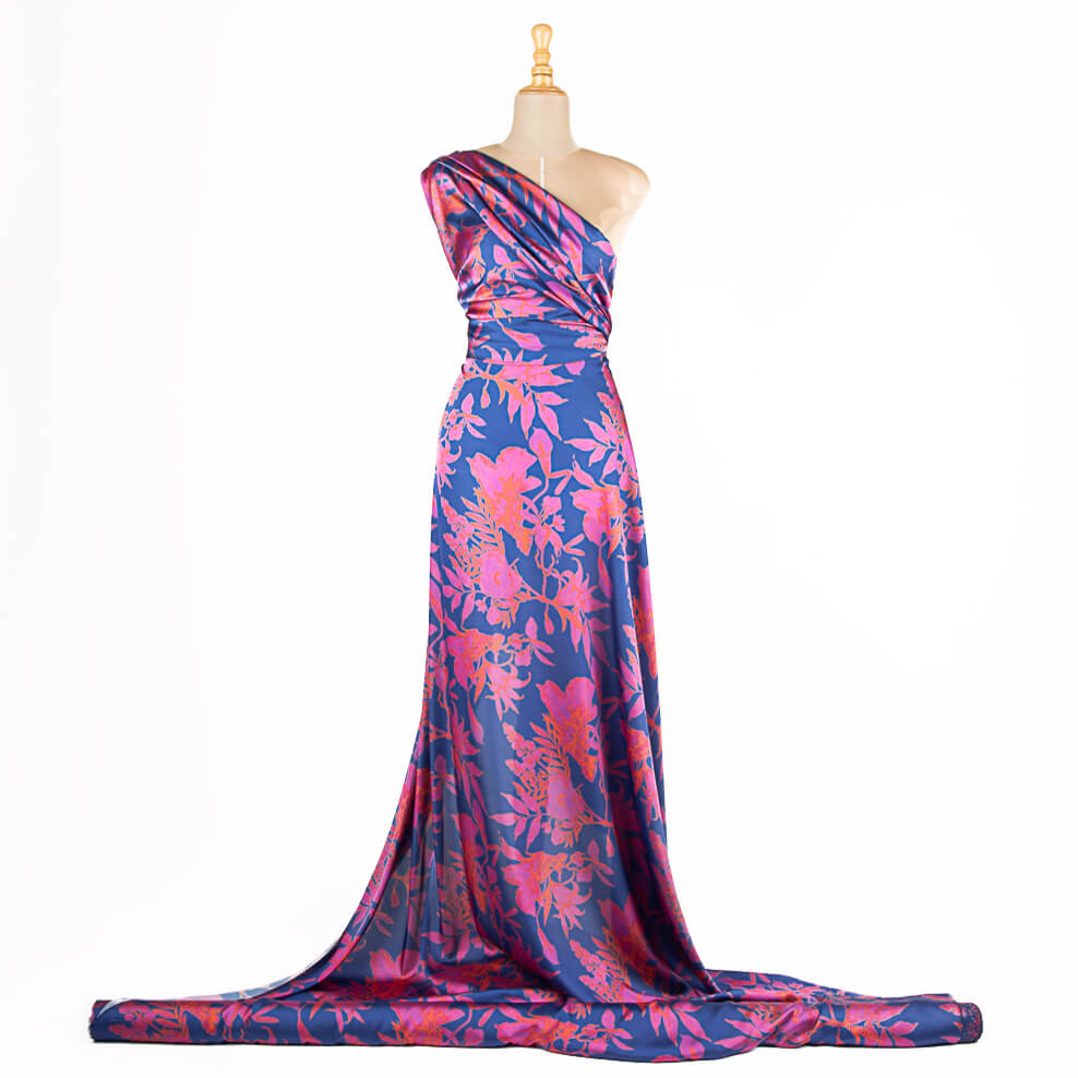 Bombayblauer bedruckter Satin - Ribes y Casals