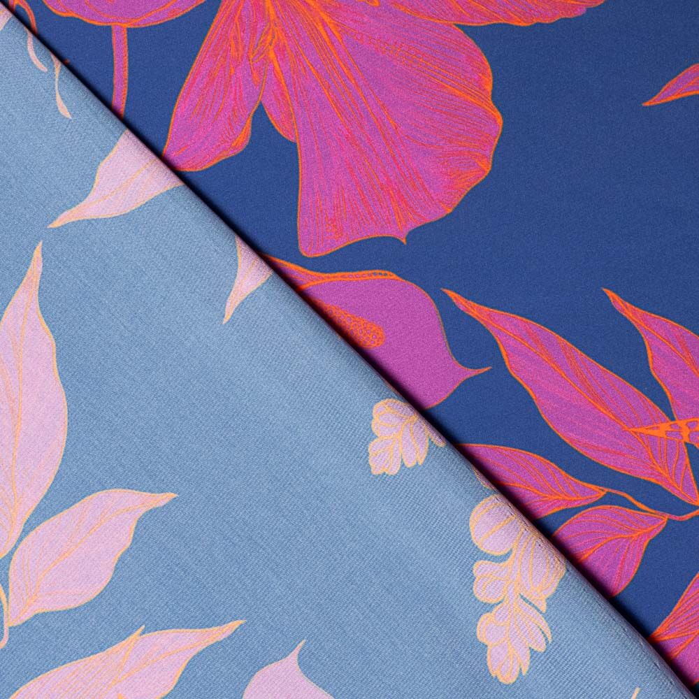 Bombayblauer bedruckter Satin - Ribes y Casals