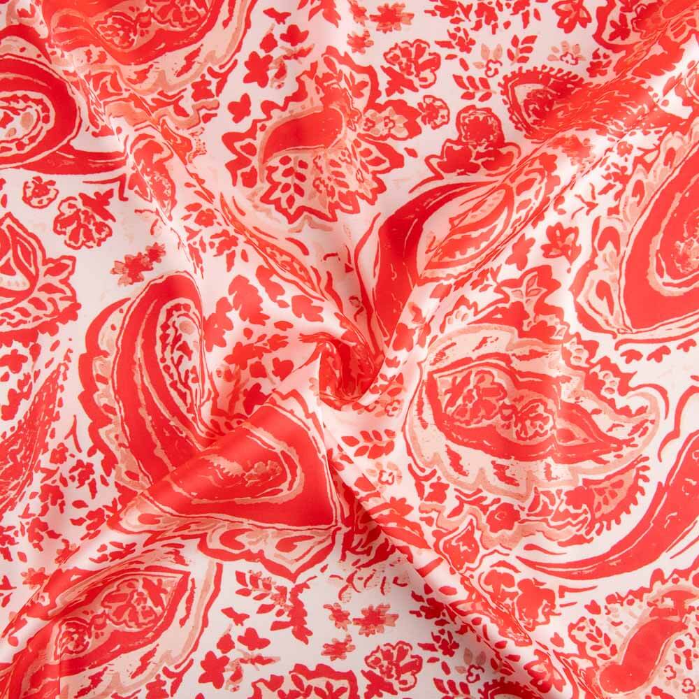 Satinstoff mit Coral Kashmir Print 120 x 140 cm. - Ribes y Casals