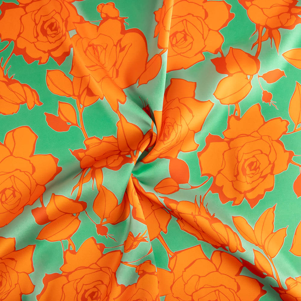 Satin Blumendruck Caipi Orange - Ribes y Casals