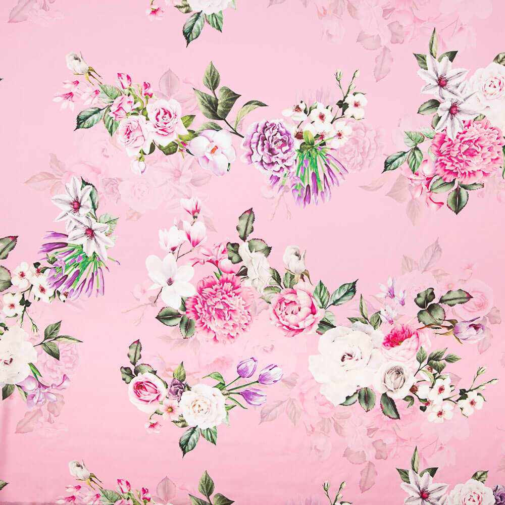 Satin bedruckte Cretonne Rose Candy Pink - Ribes y Casals