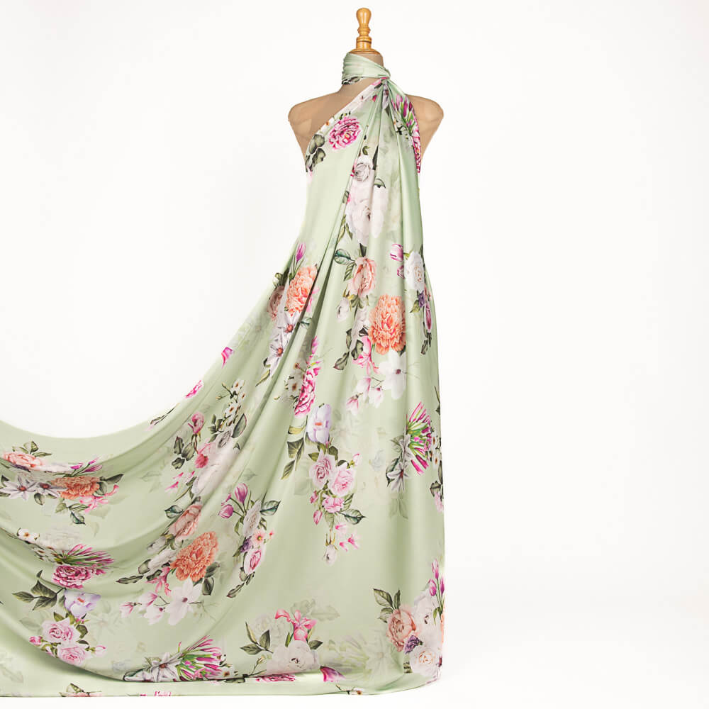 Cretonne Bedruckter Satin Jadegrün - Ribes y Casals