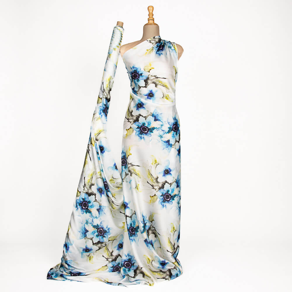 Satinblauer Blumendruck Kunst - Ribes y Casals