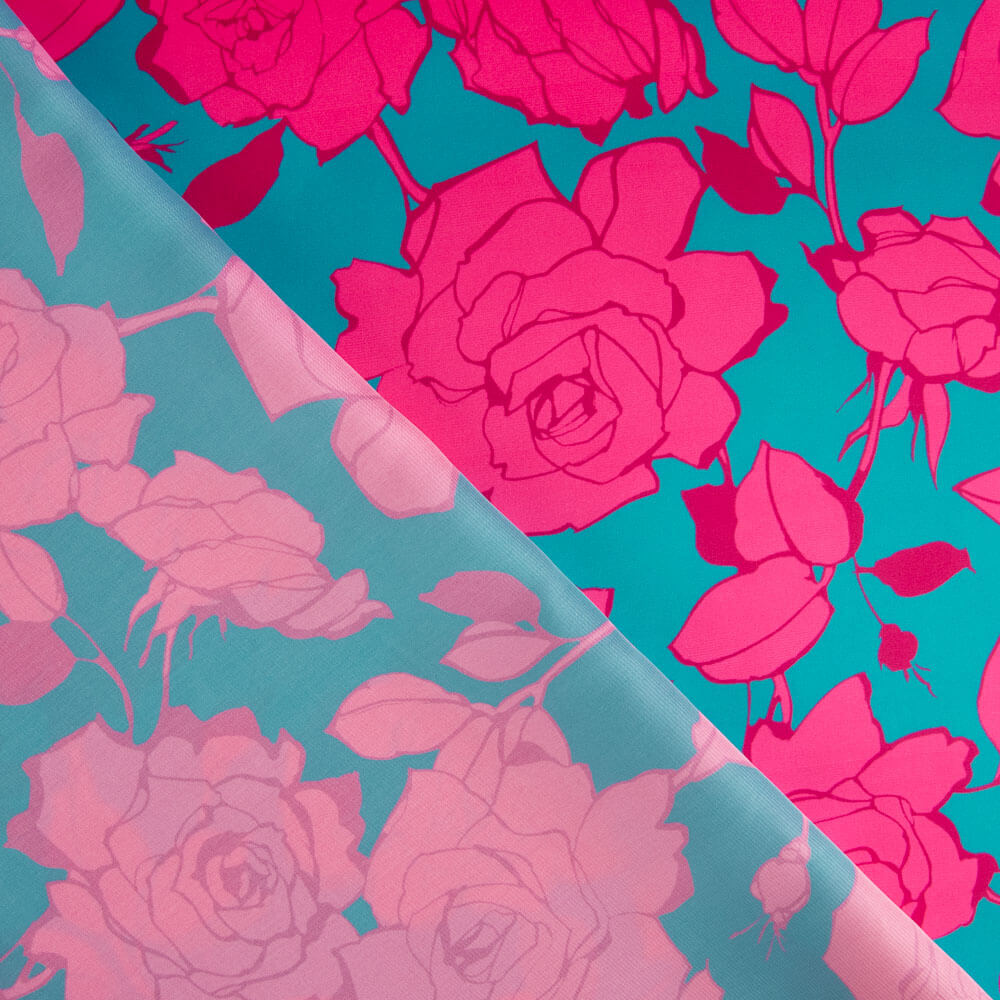 Fuchsia Caipi Blume bedruckter Satin - Ribes y Casals