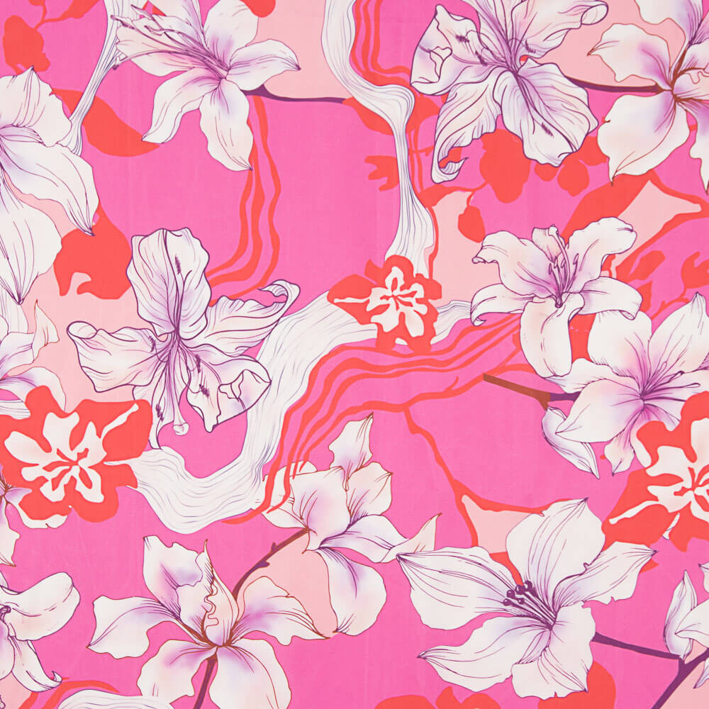Polynesia Fuchsia Bedruckter Satin - Ribes y Casals