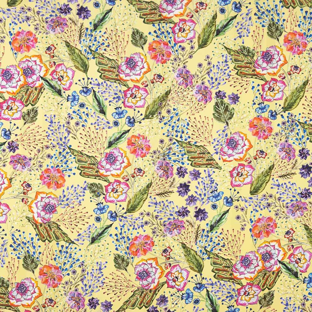 Satin Polyester Geblümt Limette - Ribes y Casals