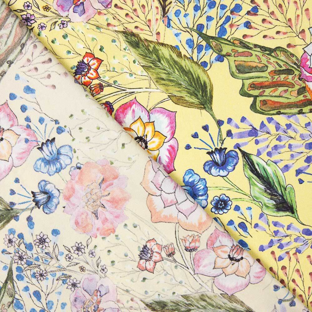 Satin Polyester Geblümt Limette - Ribes y Casals