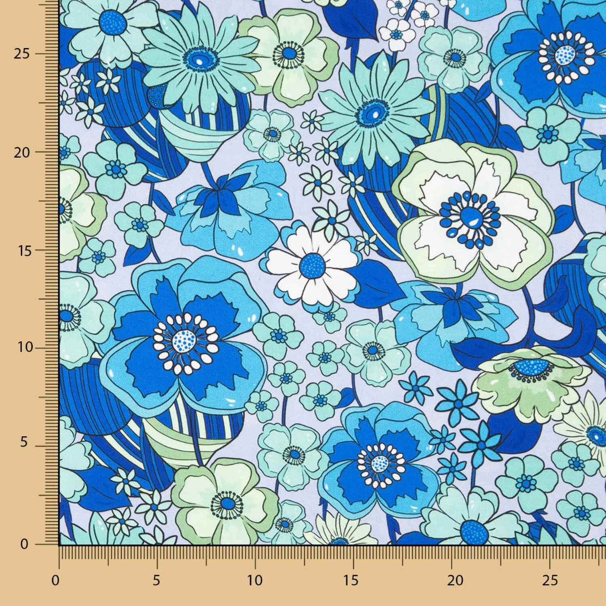 Polyester Satin Floral Blau - Ribes y Casals