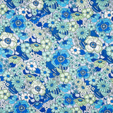 Polyester Satin Floral Blau - Ribes y Casals