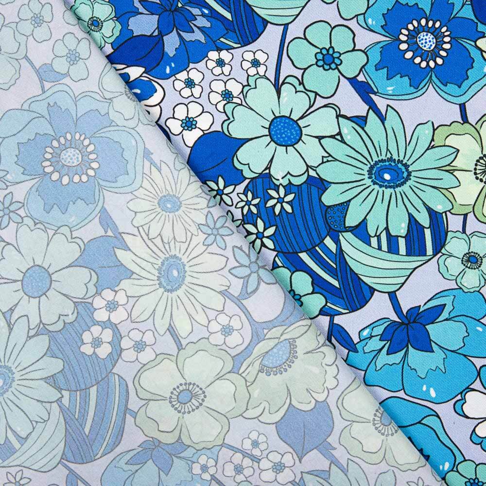 Polyester Satin Floral Blau - Ribes y Casals