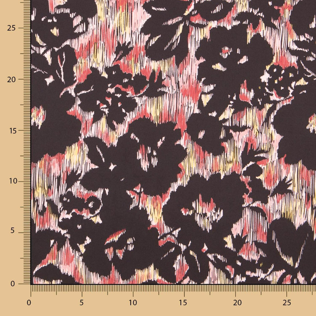 Schwarzer gestreifter Satin mit Blumenmuster - Ribes y Casals
