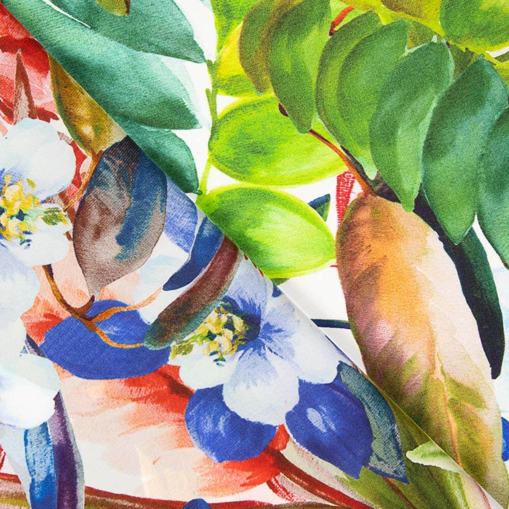 Natürlicher Seidensatin mit Blumendruck Blau - Ribes y Casals