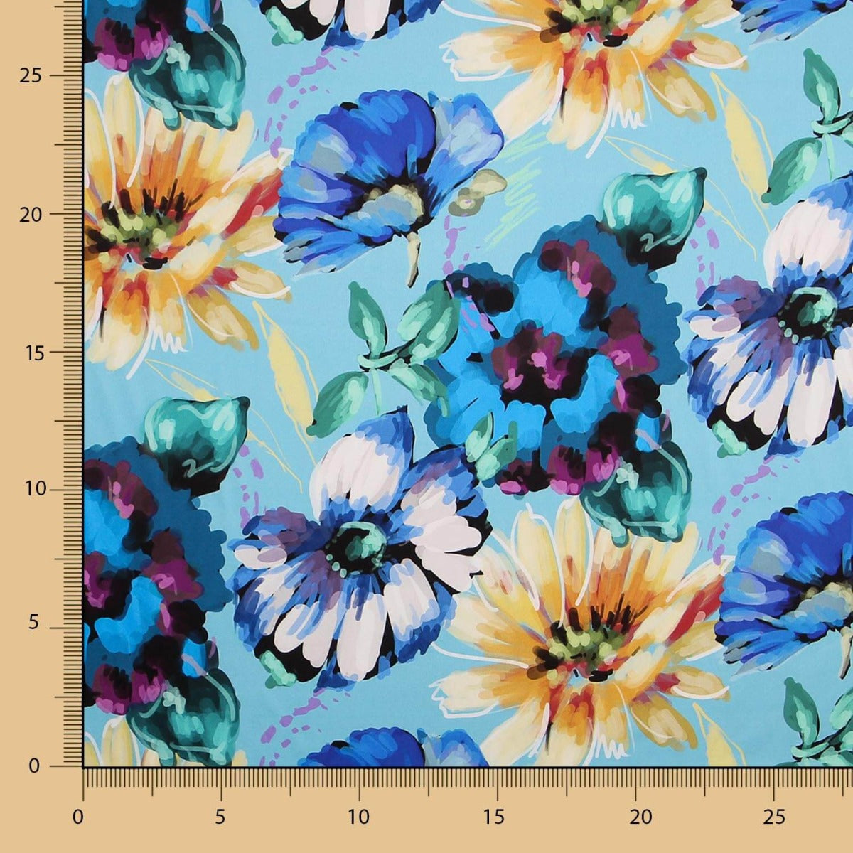 Satin Elasthan Floral Blau - Ribes y Casals