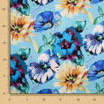 Satin Elasthan Floral Blau - Ribes y Casals