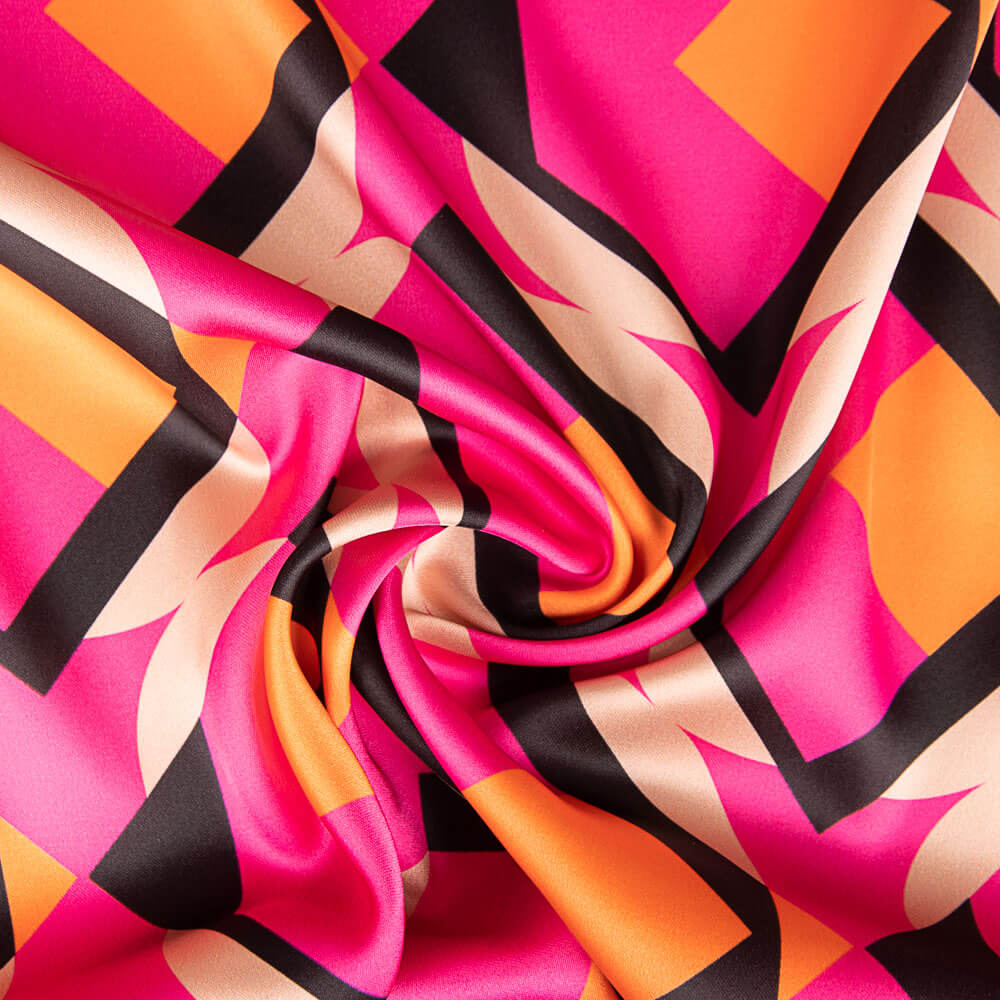 Satin-Elasthan-Geo-Maxi Fuchsia - Ribes y Casals
