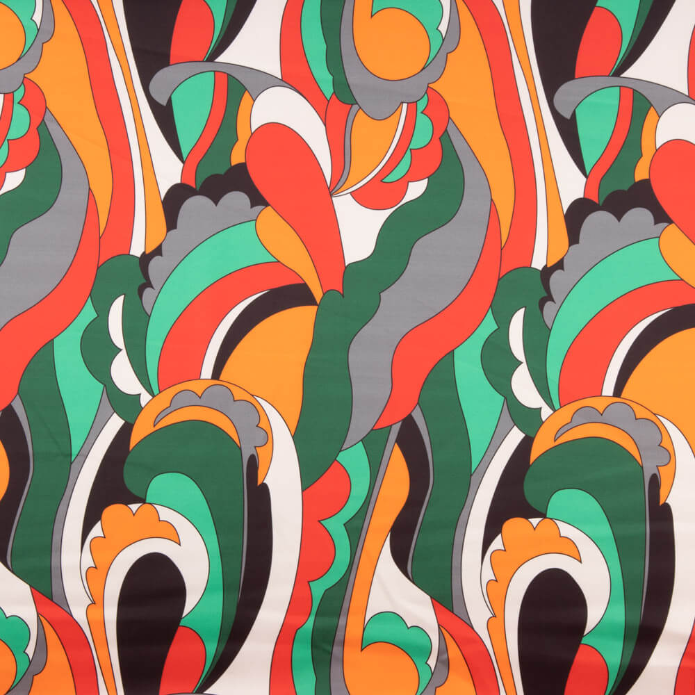 Satin Spandex Orange Waves - Ribes y Casals