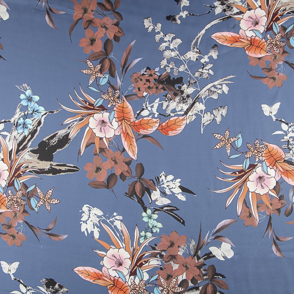 Marineblauer Tropic Print Satin - Ribes y Casals