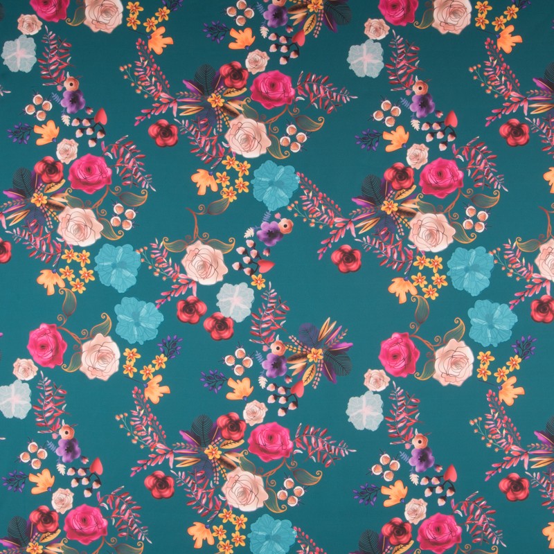 Satin Floral Winter Smaragd - Ribes y Casals