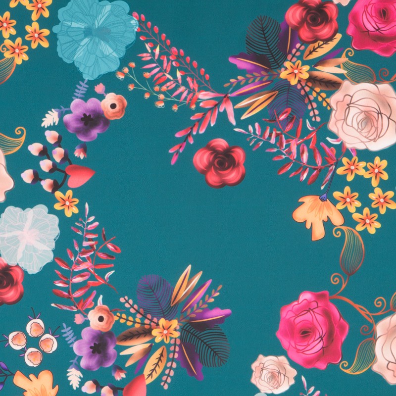 Satin Floral Winter Smaragd - Ribes y Casals